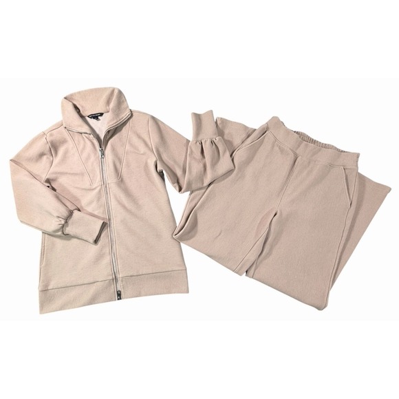 Boston Proper Pants - Boston Proper 2 Piece Knit Lounge Set Womens S Zip Jacket Wide Leg Pants